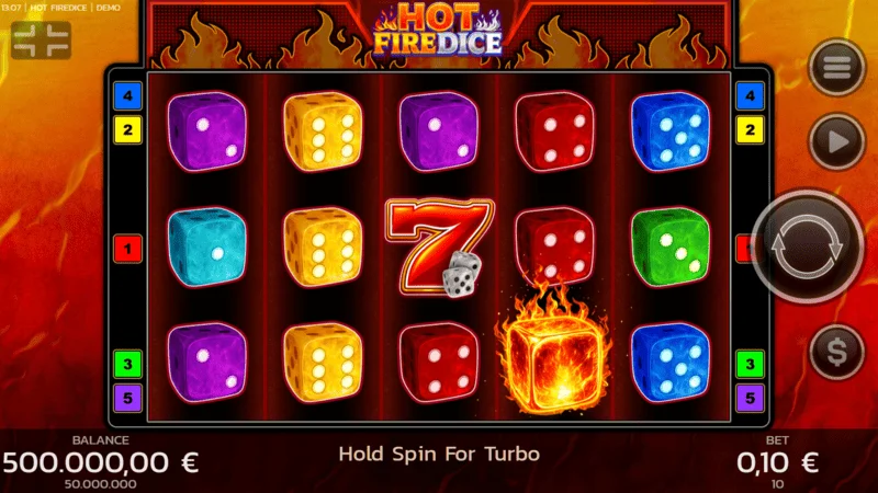 Hot Fire Dice - layar game dengan angka tujuh yang membara