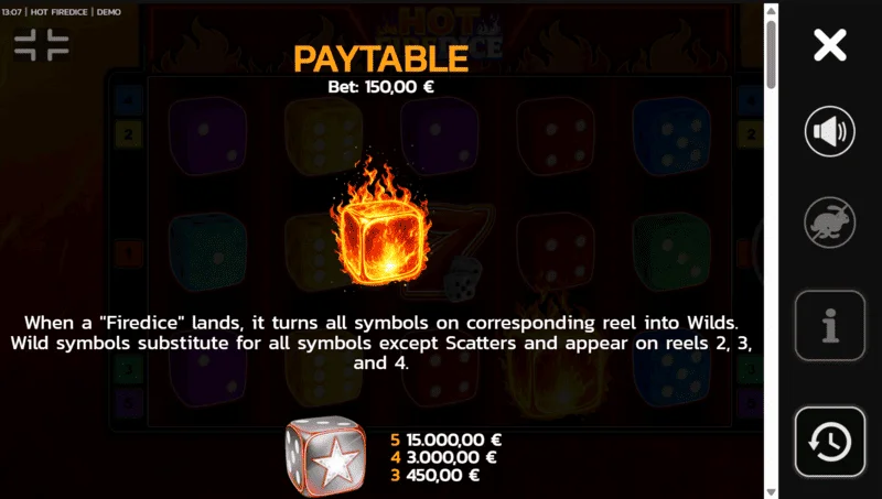 Hot Fire Dice - simbol dan Scatter Pays di gulungan